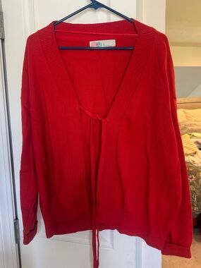 Free People Red Tie-Front Open Cardigan